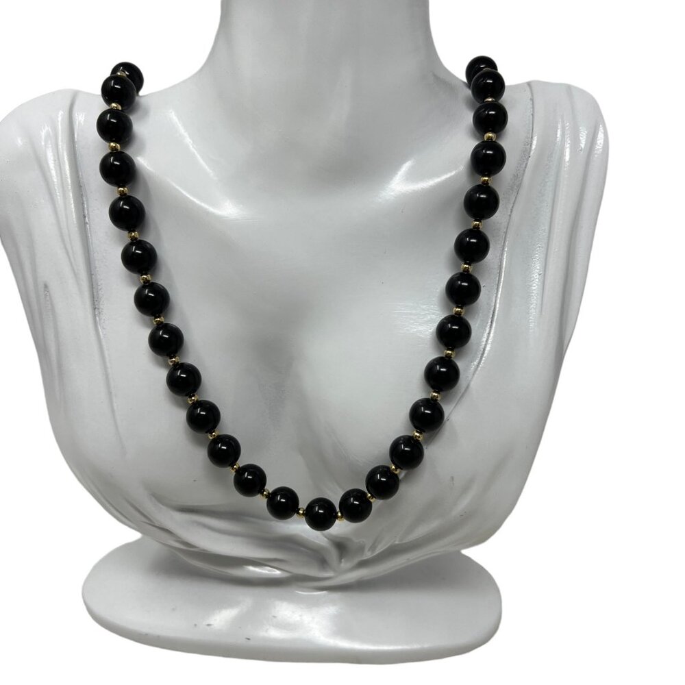 Monet Beaded Necklace Black Acrylic and Gold Beads 31 inches